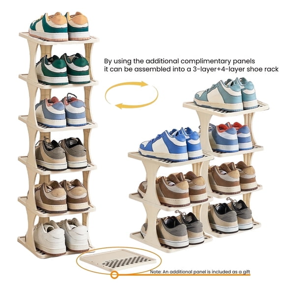 Vertical Shoe Rack: 6 Tier Adjustable Shoe Organizer for Closet, Narrow Entryway, or Bedroom Easy to Assemble and Disassemble (White)