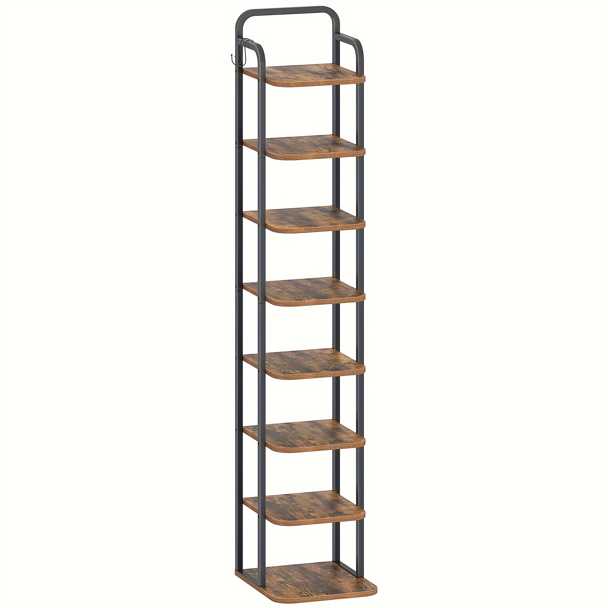 Vertical Shoe Rack, 8 Tier Narrow Shoe Shelves, Wood Shoe Organizer for