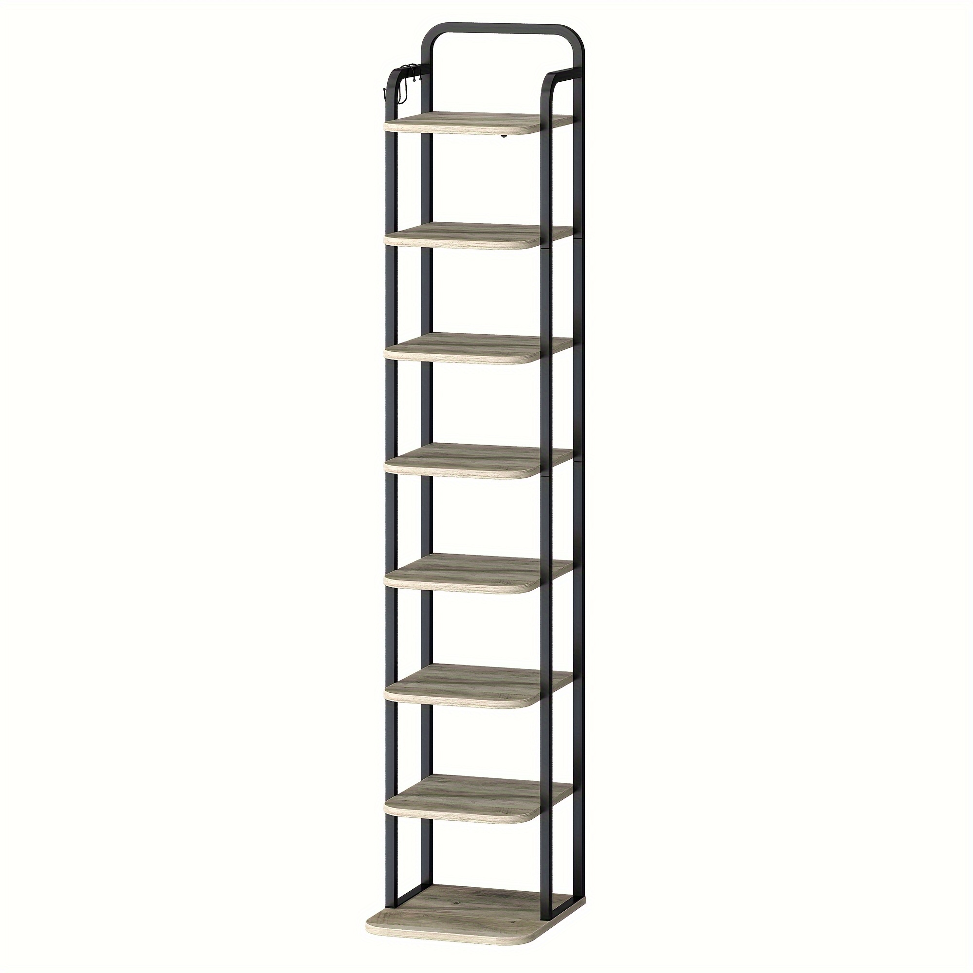 Vertical Shoe Rack, 8 Tier Narrow Shoe Shelves, Wood Shoe Organizer for