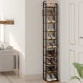 thumbnail image 1 of Hzuaneri 10-Tier Vertical Shoe Rack, Tall Shoe Organizer with 2 Hooks, Wooden Shoe Tower for Entryway, Hallway, Closet Space Saving, Free Standing, Rustic Brown, 1 of 7