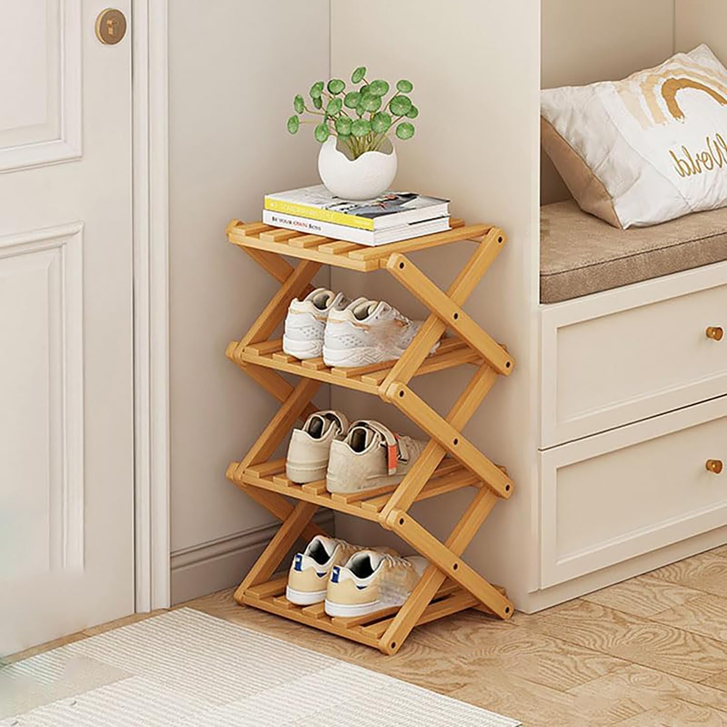 Vertical Shoe Rack Small, 4 Tier Portable Folding Shoe Storage Rack ...