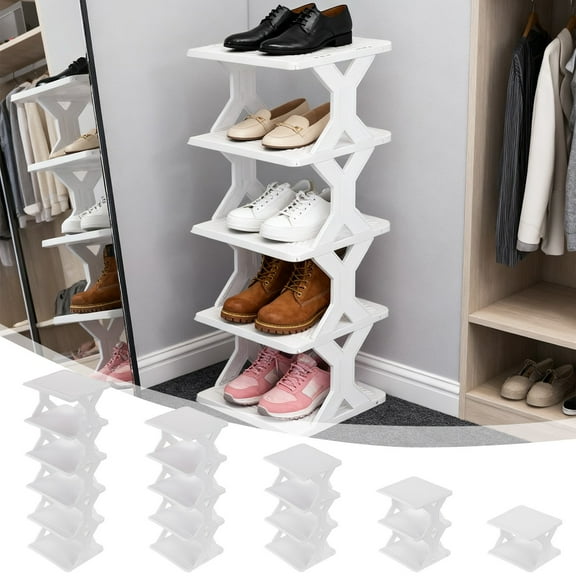 Vertical Shoe Rack - Tall Narrow Shoe Rack Organizer Shoe Rack Small Size Easy To Install Removable Washable Storage Shoe Cabinet For Small Spaces, Closet, Corner, Doorway, Thickened (White)