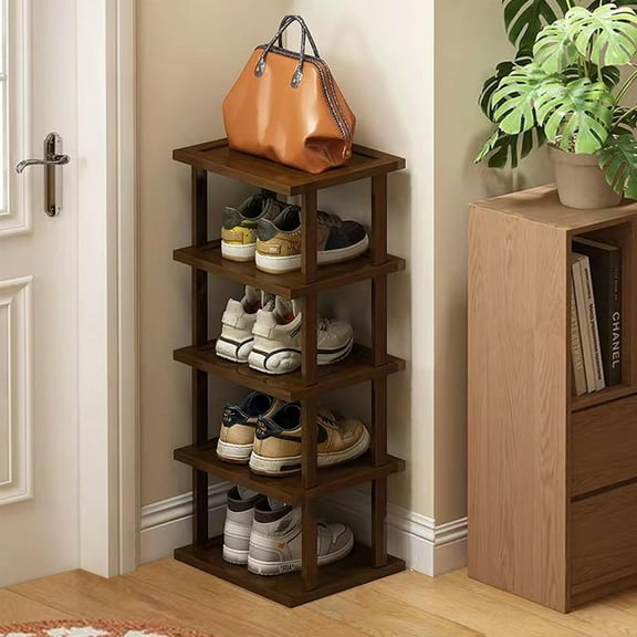 Vertical Shoe Rack - Tall Narrow Org for Small Spaces,5 Tier Bamboo Shoen Shelf Entryway,Closet,Corner,Doorway,Skinny Space Saving Storage,Free Stackable DIY