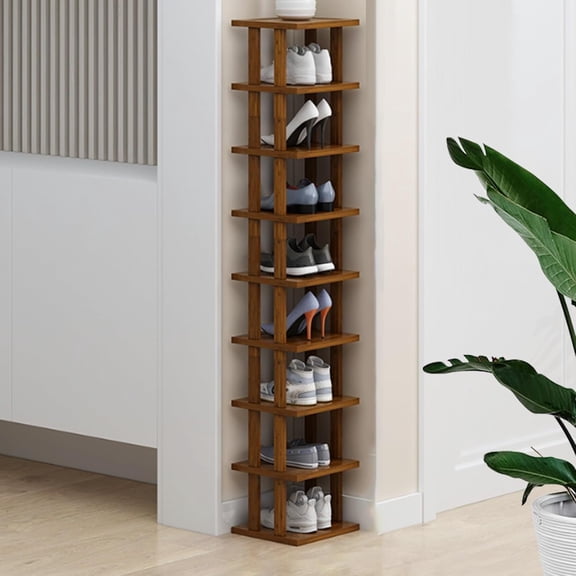 Vertical Shoe Rack-Tall Narrow Shoe Rack Organizer for Small Spaces Bamboo Shoen Shelf for Entryway Wooden Shoe Storage Stand 9 Tier