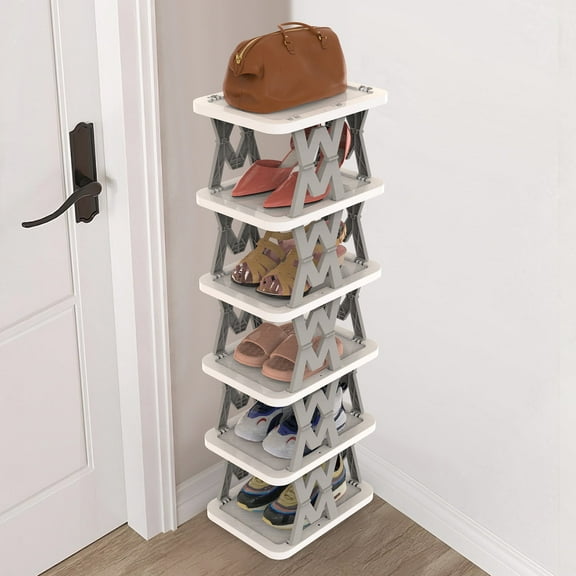 Vertical Shoe Rack, iMounTEK 6 Tier Foldable Shoe Storage for Entryway Narrow Shoe Shelf Free Standing Shoe Racks, Grey