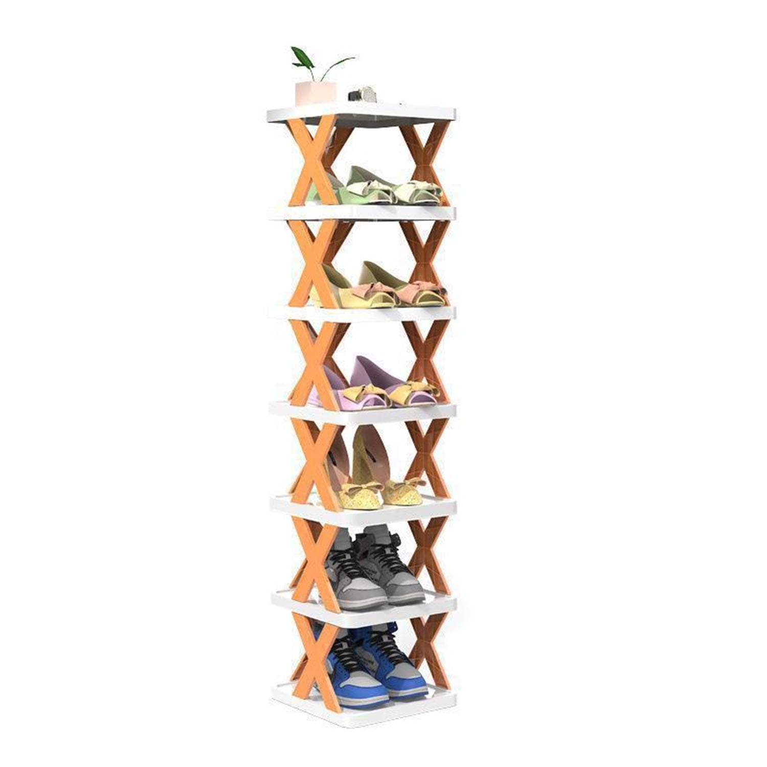 7-tier Plastic Foldable Vertical Shoe Rack, Durable Large Shoe
