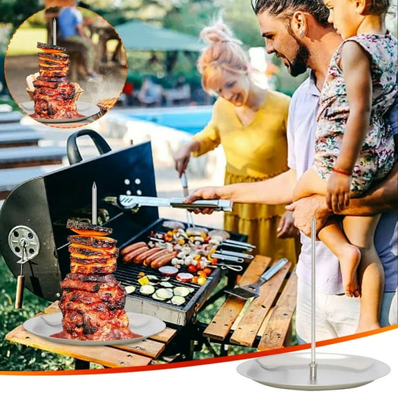 Vertical Skewer Grill,Al Pastor Skewer for Grill,Stainless Removable Vertical Brazilian Barbecue Grilling Rack Meat Spit with 2 Removable Spikes,Vertical Skewer Stand for Tacos,Steak,Chickens,Fish