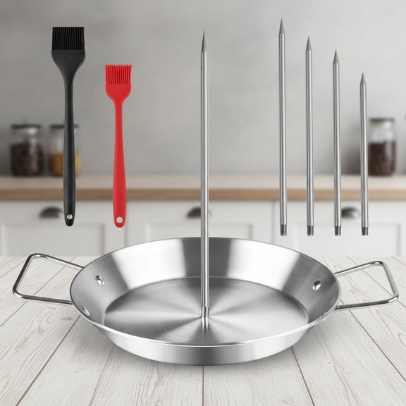 Vertical Skewer for Grill & Oven - Stainless Steel Al Pastor Skewer with Gyro Pan, 5 Adjustable Spikes - Shawarma Meat Stand for Tacos, Chicken Gyro, Doner Kebab - Fits Ovens, Smokers.