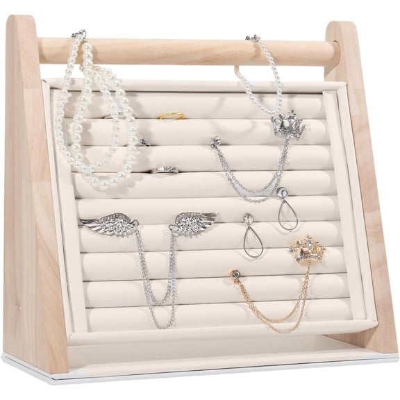 Vertical Solid Wooden Storage Stand Hanging Organizer Display Board Rack, 8 Strip Slots for Ornament