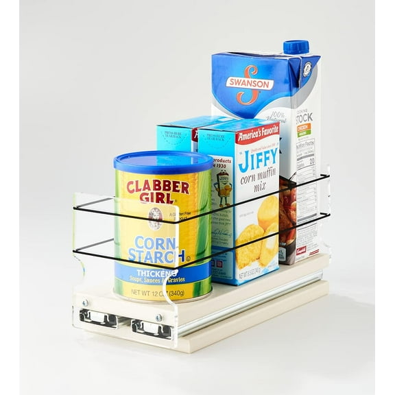 Vertical Spice - Sliding Spice Rack - Pull Out Spice Rack for Inside Cabinets, Sliding Shelves, Rack for Kitchen Cabinets - Made in USA - 1 Tier -10.6"D x 4.6"W x 5"H (Cream, Fully Assembled)