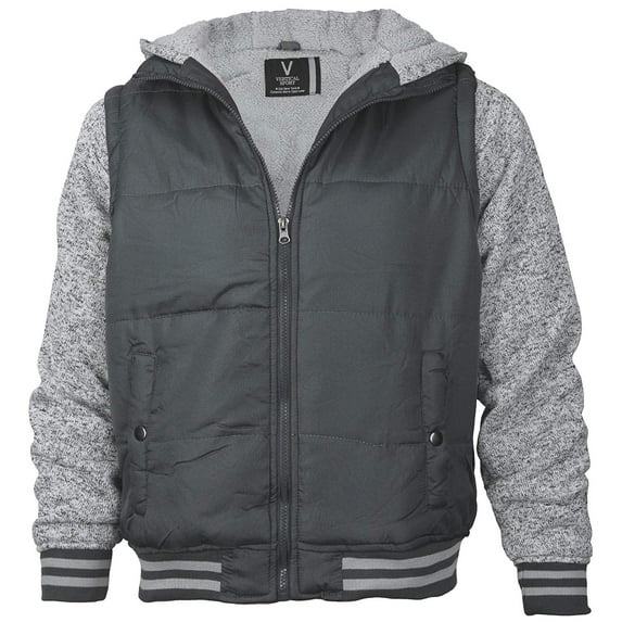 Vertical Sport Men's Sherpa Fleece Lined Two Tone Zip Up Hoodie Jacket (PF121 - Charcoal Gray, 3XL)