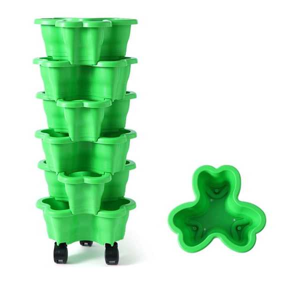Vertical Stackable Planter Tower, 6 Tier Mobile Plant Pots with Rolling Wheels, Strawberries Herbs Vegetables Growing Garden Stand for Balcony, 1Set