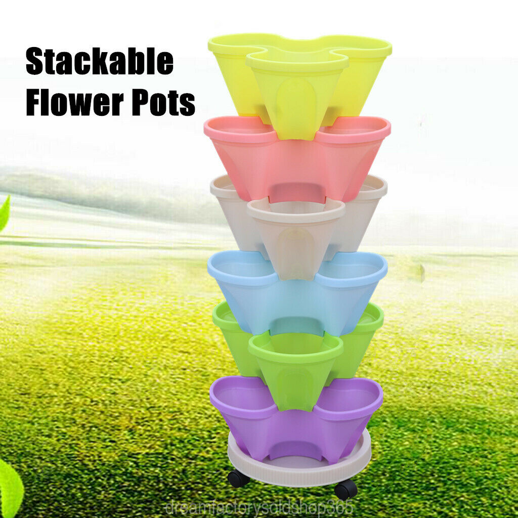 Vertical Stackable Strawberry Herb Garden Planter Flower Veg Pots DIY