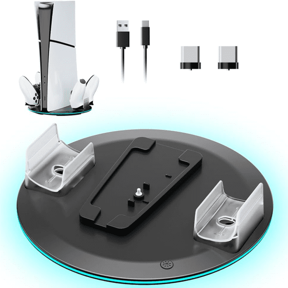 Vertical Stand for PS5/PS5 Slim/PS5 Pro Consoles with Dual Controller Charger Station, RGB Light-Black