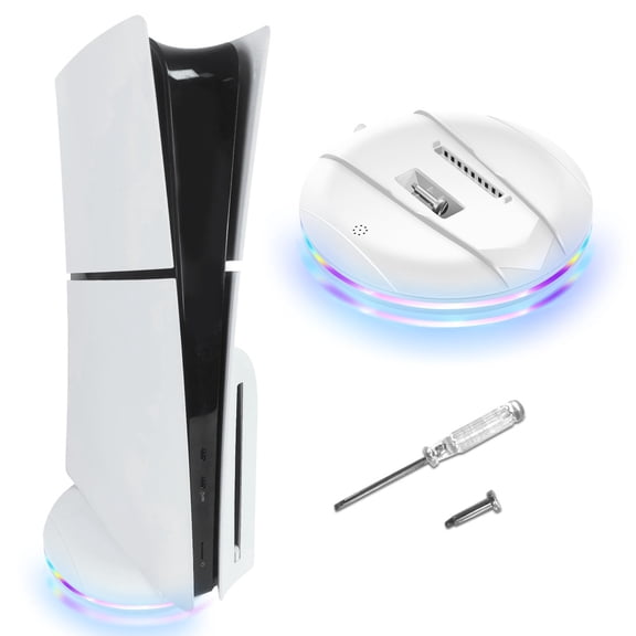 Vertical Stand with LED for PS5 Slim Disc Digital Console, Base Stand Accessories with Screw-White