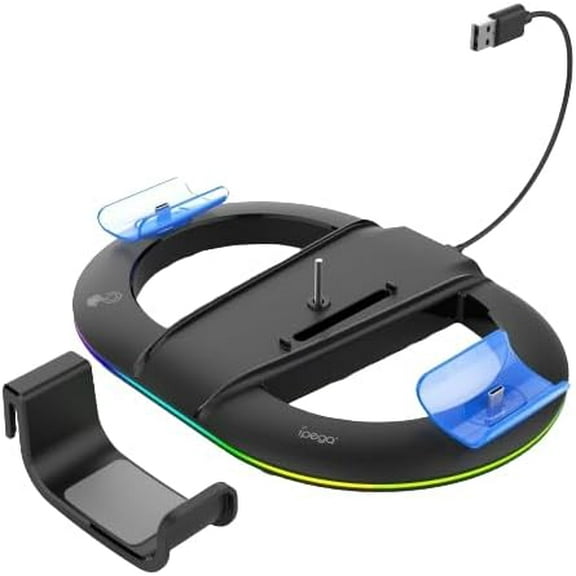 Vertical Stand for PS5 Slim Console Disc/Digital Version,Base Support Accessories with RGB Lighting/USB expansion ports/Headphone Storage Hook and 2 Type-C Controller Charging Ports (black)