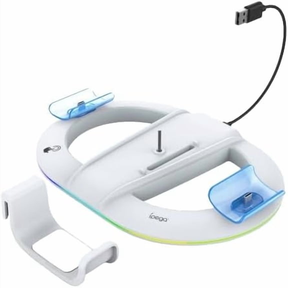 Vertical Stand for PS5 Slim Console Disc/Digital Version,Base Support Accessories with RGB Lighting/USB expansion ports/Headphone Storage Hook and 2 Type-C Controller Charging Ports (white)