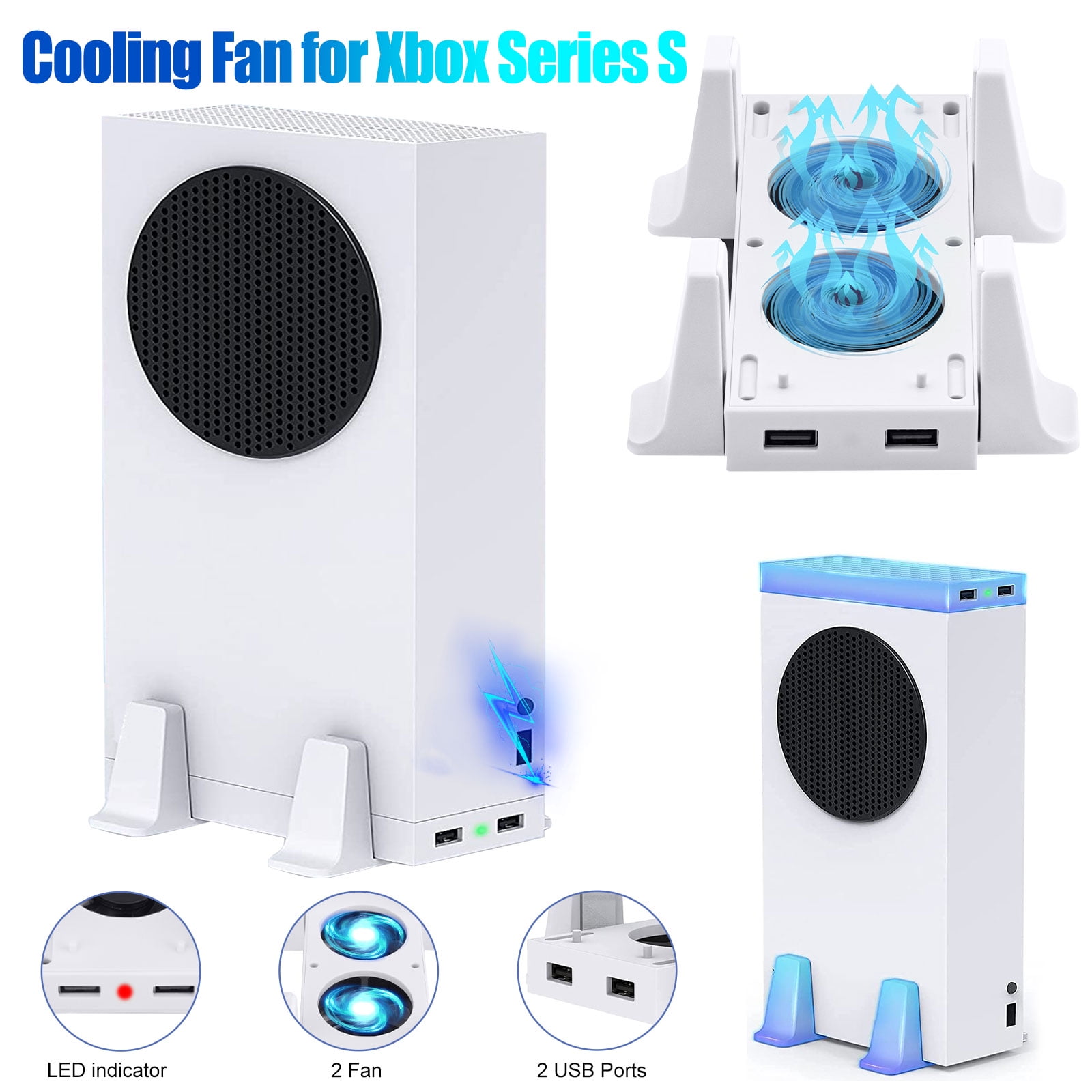 Vertical Stand for Xbox Series S Console with 2 Cooling Fans, EEEkit 2-in-1  Top & Bottom Enhanced Fan Cooling System w/ 3 Level Adjustable Speed, 2  Extra USB Ports, Accessories Fit for