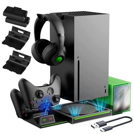Vertical Stand for Xbox Series X, EEEkit Dual Controller Charging Station Fit for Xbox Series X|S/Xbox One/Xbox One S|X|Elite Controllers, Charging Stand with 2 Pack 800mAh Batteries & 10 Game Slots