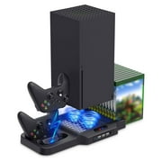 Vertical Stand for Xbox Series X/S with Cooling Fan, Charging Station for Xbox Series X/S with Controller Charger Dock and Game Rack Storage Organizer 3 USB Ports