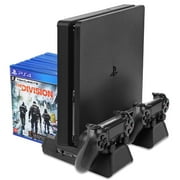 Vertical Stand for PS4/PS4 Slim/PS4 Pro - Cooling Fan with PS4 Charger Controller Charging Station with Game Storage
