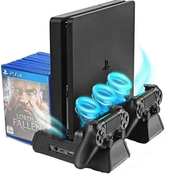 Vertical Stand for PS4/PS4 Slim/PS4 Pro - Cooling Fan with PS4 Controller Charging Station ,with Game Storage