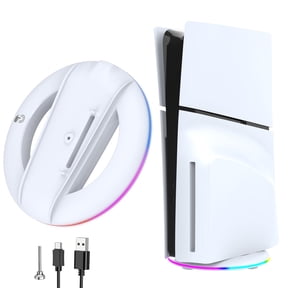 Vertical Stand for PS5 Slim Console Disc and Digital Edition with 14 LED Light Mode, RGB Base Stand Replacement for Playstation 5 Slim-White