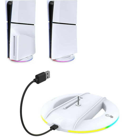 Vertical Stand for PS5 Slim Console Disc and Digital Edition,with 14 Lighting Mode, with RGB Light/ Screw and USB Cable