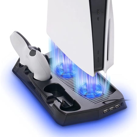 Vertical Stand with 2 Cooling Fan for PS5 Digital Edition/CD-ROM Edition Console,with Dual Charger, Indicator, USB Ports