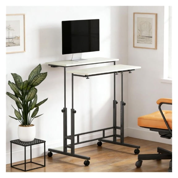 Vertical Standing Desk, Home Office Computer Desk with Tilting Desktop & Charging Station, Adjustable Height Study Desk - Oak