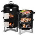 Vertical Steel Charcoal Smoker, Double-Layer BBQ Grill, Large Cooking ...