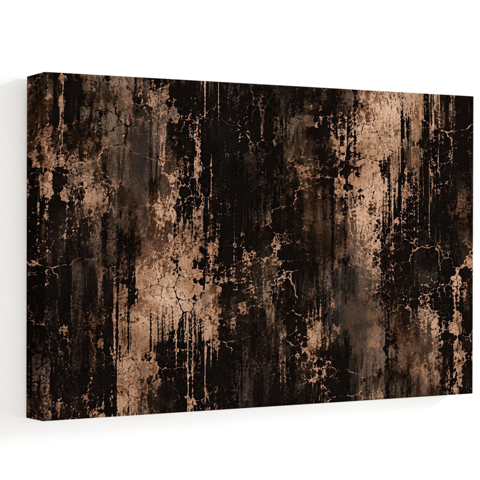 Vertical Streaks Canvas Wall Art, Abstract Industrial Brown Bronze Aged ...
