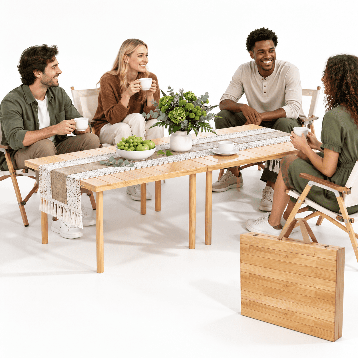 Vertical Stripe 44*30inch Portable Boho Wooden Low Folding Picnic Table ...