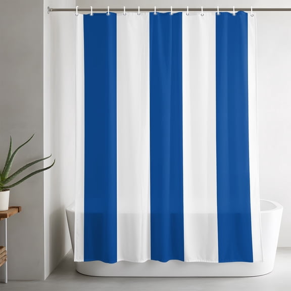 Vertical Stripe Bathroom Shower Curtain, Minimalist Modern Cobalt Parallel Colored Line Waterproof Washable Soft Bath Curtain for Bathtub Decor with 12 Hooks&Grommet, 36x78in