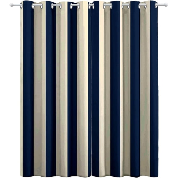 Vertical Stripe Blackout Curtains, Navy Blue Modern Pattern Window Drapes for Bedroom Living Room Kitchen, Thermal Insulated Grommet Curtains 26"W x 45"L (Pack of 2)