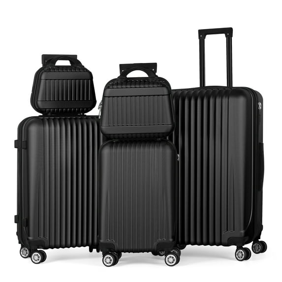 Vertical Stripe Luggage Travel 5-Piece Set Black