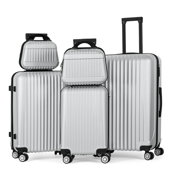 Vertical Stripe Luggage Travel 5-Piece Set Silver