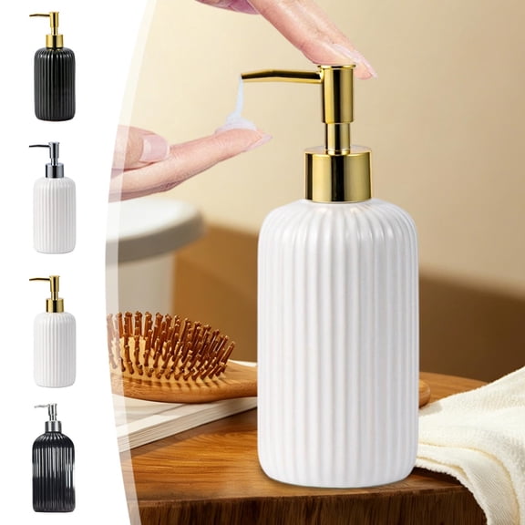 Vertical Stripe Luxury Refillable Glass Lotion Dispenser Bottle, Reusable Container for Shower Gel Body Lotion, Modern Hotel Style Bathroom Vanity Decor, B