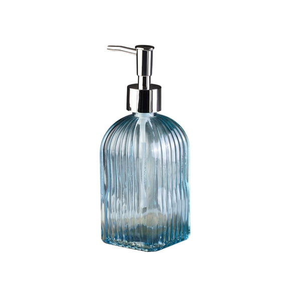 Vertical Stripe Soap Dispenser - 2.7X7.6In, Glass Dish Hand Soap Dispenser with Silvery Pump for Kitchen Bathroom(Blue)