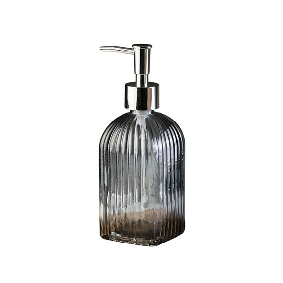 Vertical Stripe Soap Dispenser - 2.7X7.6In, Glass Dish Hand Soap Dispenser with Silvery Pump for Kitchen Bathroom(Gray)