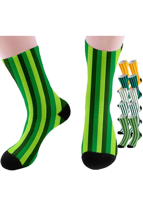 Vertical Stripe St. Patrick's Day Socks Mens Crew Dress Novelty Socks Birthday Gift Army Green One Size