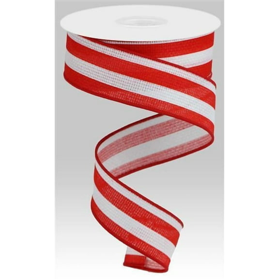 Vertical Stripe Wired Edge Ribbon - 10 Yards (White, Red, 1.5")