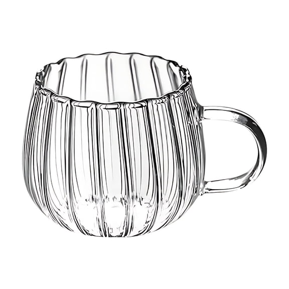 Vertical Striped High Borosilicate Glass Cup with Handle, Heat-Resistant Coffee Tea Cup for Breakfast, Office & Daily Use