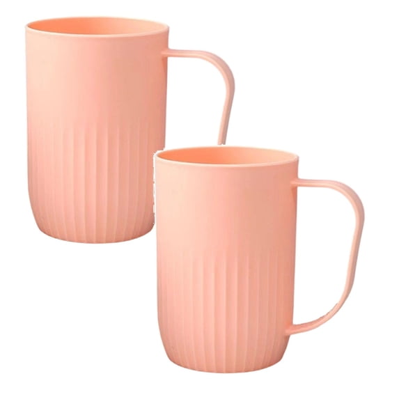Vertical Striped Plastic Toothbrush Mug 2-Pack, Ergonomic Handle for Bathroom, Multi-Use Rinse Cup for Travel & Hotel, Stackable, Pink