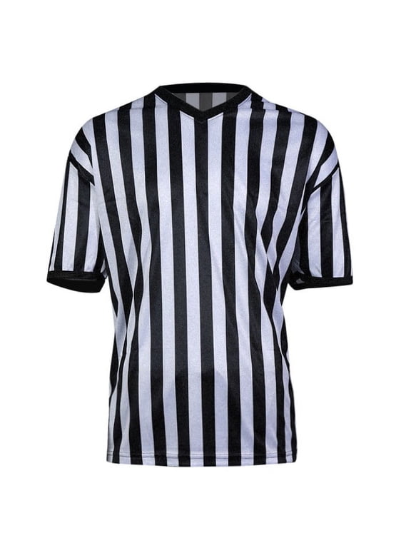 Vertical Striped Referee Shirt Men V Neck Short Sleeve Officials Uniform Breathable Performance Activewear Top
