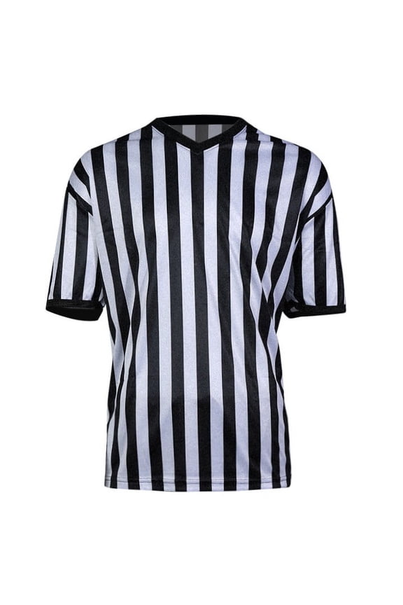 Vertical Striped Referee Shirt Men V Neck Short Sleeve Officials Uniform Breathable Performance Activewear Top