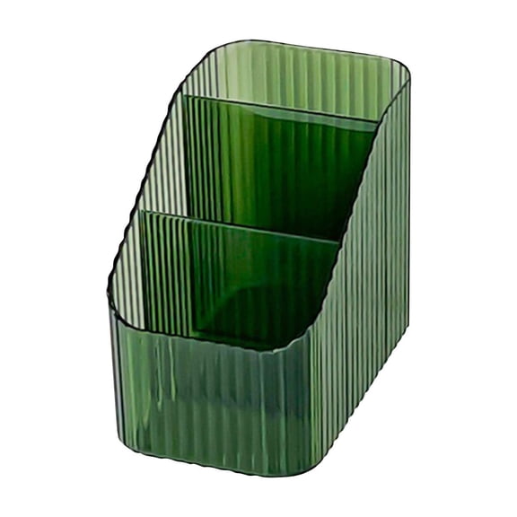 Vertical Striped Slant Front Desk Storage Organizer, Divided Dual Compartment Plastic Caddy for Cosmetics, Stationery & Skincare, Amber/Green/Clear 3 Colors Optional