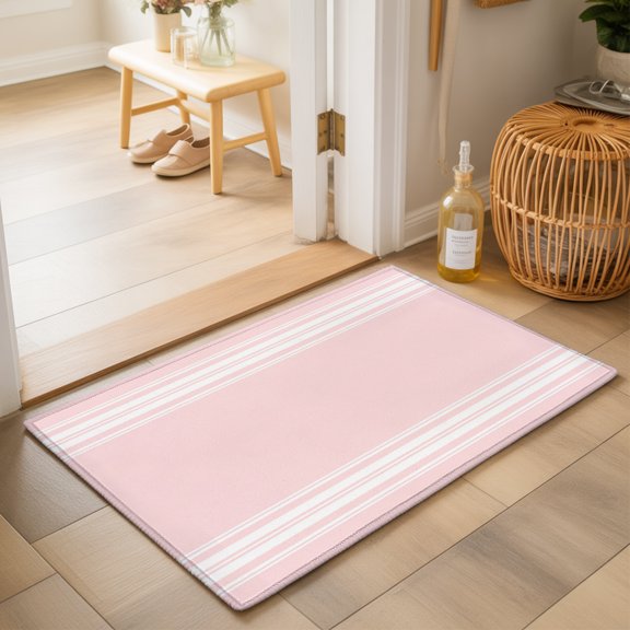Vertical Stripes 2'x3' Small Rugs for Entryway Front Door Kitchen Sink Area, Rustic Minimalist Parallel Lines Pink Soft Sturdy Mats Washable Non Slip Rectangle Area Rug