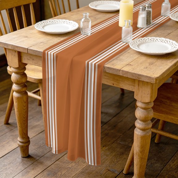 Vertical Stripes 4.5ft Cheesecloth Table Runner for Wedding 19"x55", Rustic Minimalist Parallel Lines Deep Rust Kitchen Dinner Sheer Tulle Chiffon Dresser Scarf, Holiday Party Decorations
