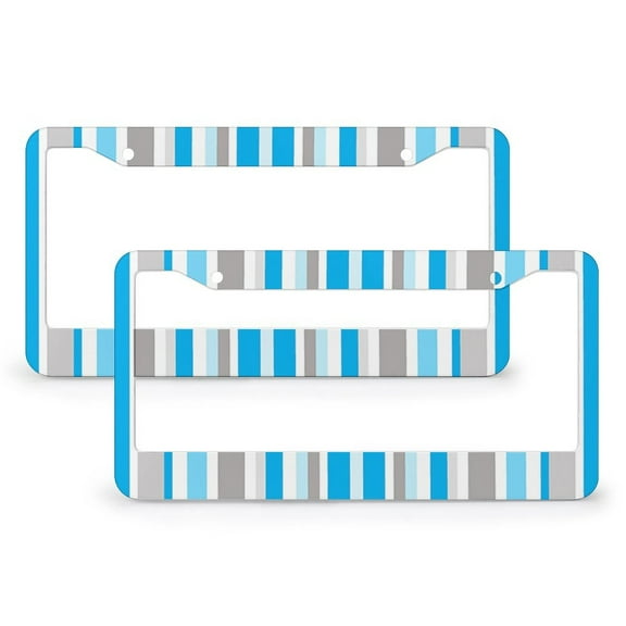 Vertical Stripes Aqua License Plate Frame 2 Pack License Plate Holder For Front And Rear Car Tags Aluminum Car Decoration With Screws 6.3 X 12.2 In